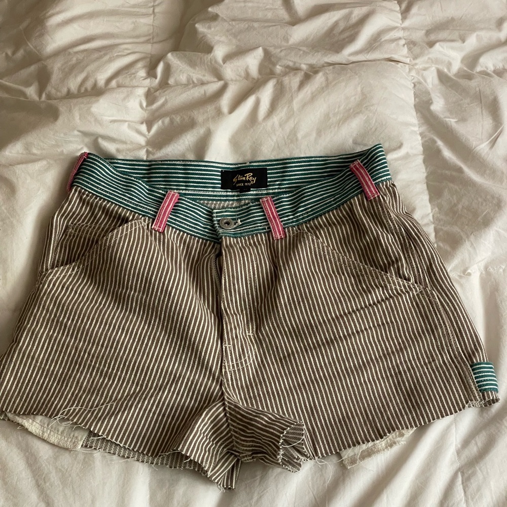 Stan Ray Brown Striped Jean Shorts with Pink Accents